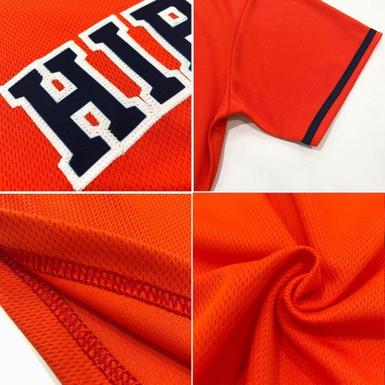 Custom Orange Navy-White Authentic Throwback Rib-Knit Baseball Jersey Shirt