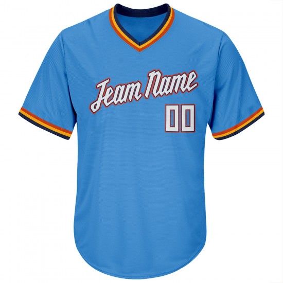 Custom Powder Blue White-Orange Authentic Throwback Rib-Knit Baseball Jersey Shirt