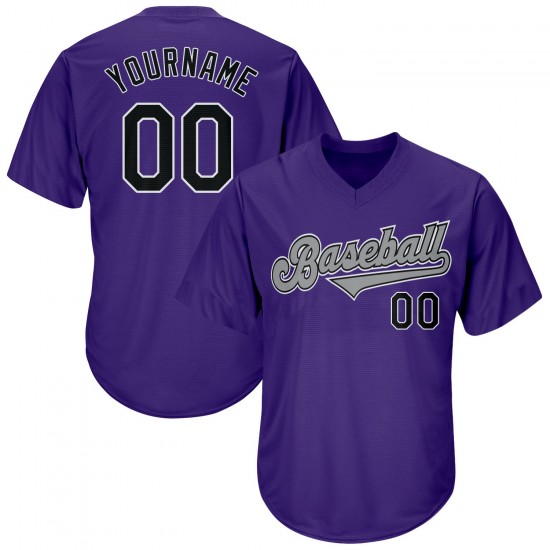 Custom Purple Black-Gray Authentic Throwback Rib-Knit Baseball Jersey Shirt