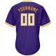 Custom Purple White-Gold Authentic Throwback Rib-Knit Baseball Jersey Shirt