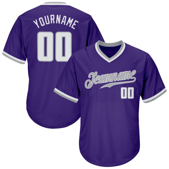 Custom Purple White-Gray Authentic Throwback Rib-Knit Baseball Jersey Shirt