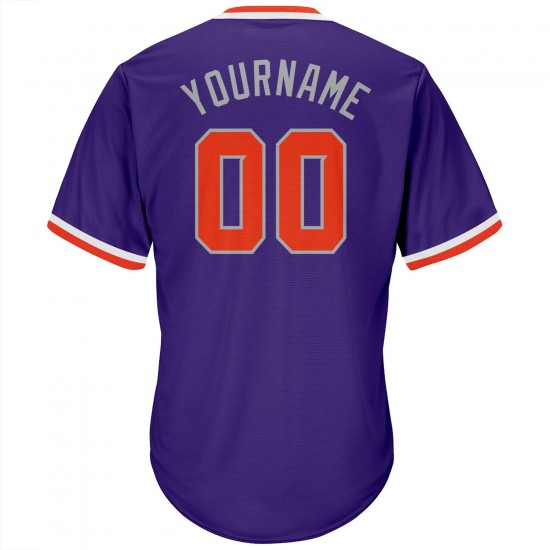 Custom Purple Orange-Gray Authentic Throwback Rib-Knit Baseball Jersey Shirt