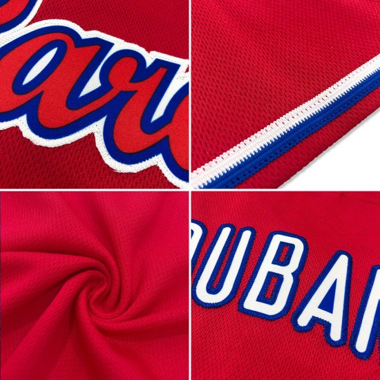 Custom Red White-Royal Authentic Throwback Rib-Knit Baseball Jersey Shirt