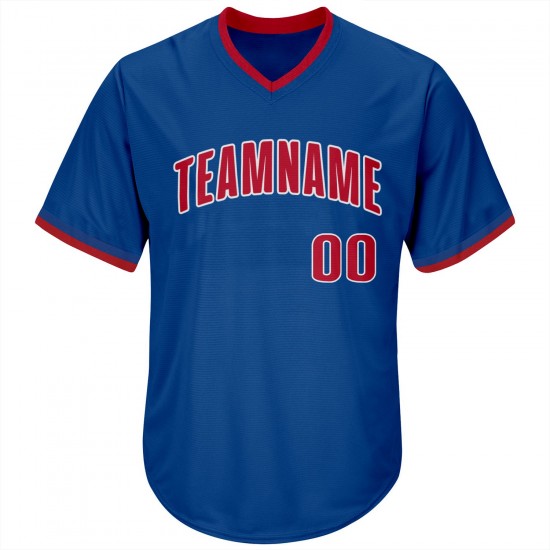 Custom Royal Red-White Authentic Throwback Rib-Knit Baseball Jersey Shirt