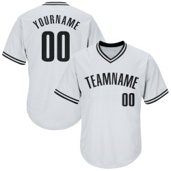 Custom White Black Authentic Throwback Rib-Knit Baseball Jersey Shirt