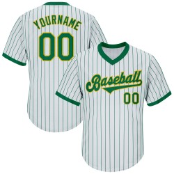 Custom White Kelly Green Strip Kelly Green-Gold Authentic Throwback Rib-Knit Baseball Jersey Shirt