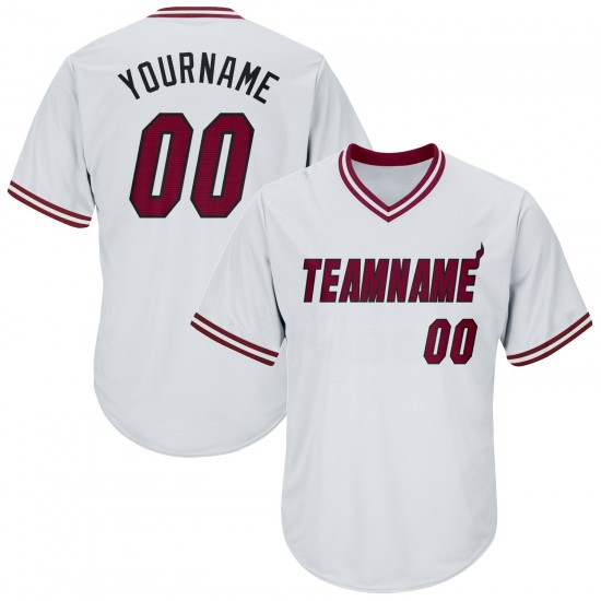 Custom White Maroon-Black Authentic Throwback Rib-Knit Baseball Jersey Shirt