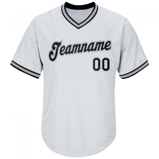 Custom White Black-Gray Authentic Throwback Rib-Knit Baseball Jersey Shirt