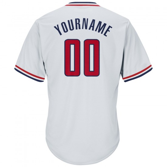 Custom White Red-Navy Authentic Throwback Rib-Knit Baseball Jersey Shirt