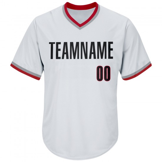 Custom White Black-Red Authentic Throwback Rib-Knit Baseball Jersey Shirt