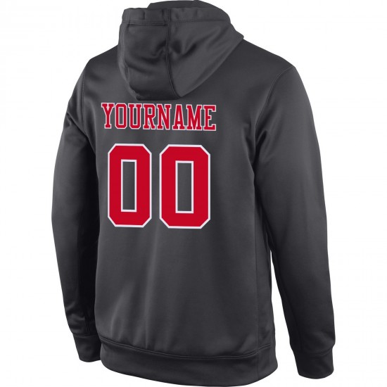 Custom Stitched Anthracite Red-White Sports Pullover Sweatshirt Hoodie