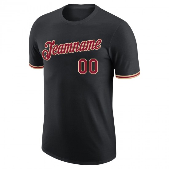 Custom Black Crimson-Khaki Performance T-Shirt