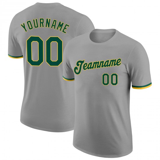 Custom Gray Green-Gold Performance T-Shirt