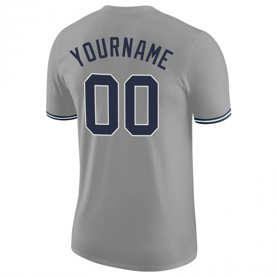 Custom Gray Navy-White Performance T-Shirt