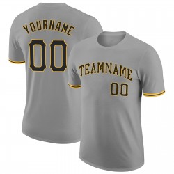 Custom Gray Black-Gold Performance T-Shirt