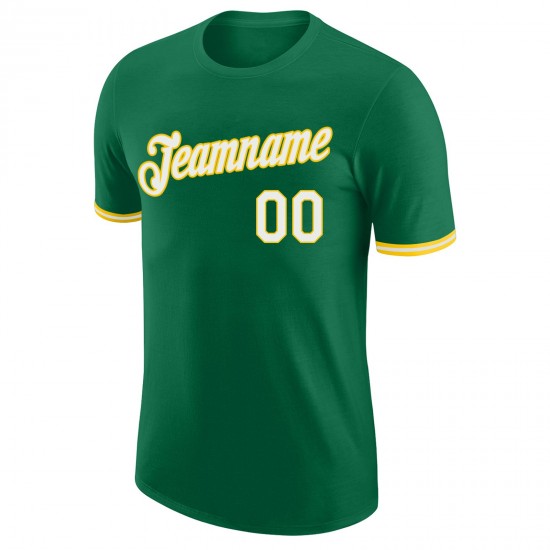 Custom Kelly Green White-Gold Performance T-Shirt