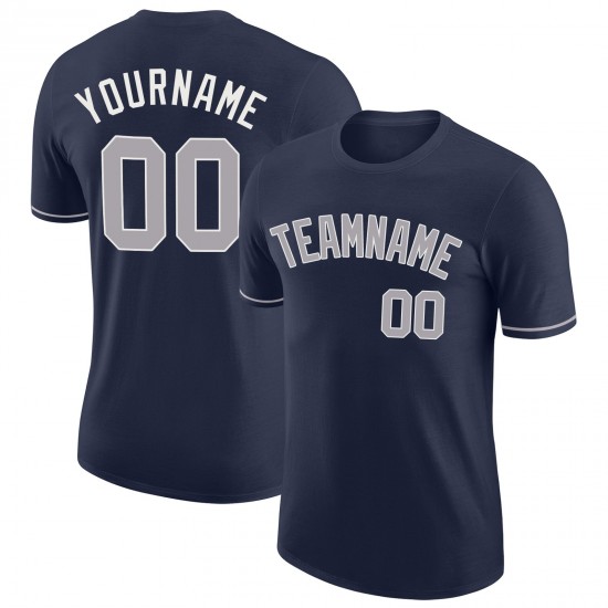 Custom Navy Gray-White Performance T-Shirt