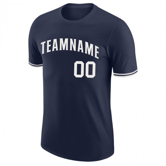 Custom Navy White Performance T-Shirt