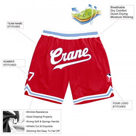 Custom Red White-Light Blue Authentic Throwback Basketball Shorts