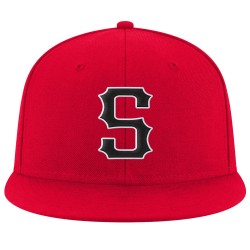 Custom Red Black-White Stitched Adjustable Snapback Hat