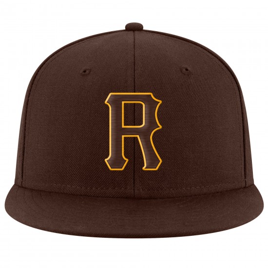 Custom Brown Brown-Gold Stitched Adjustable Snapback Hat