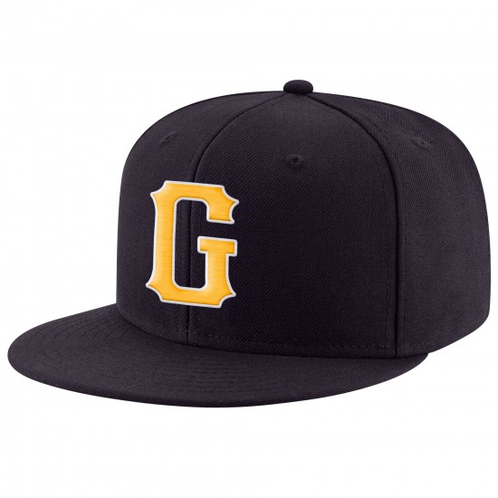 Custom Navy Gold-White Stitched Adjustable Snapback Hat