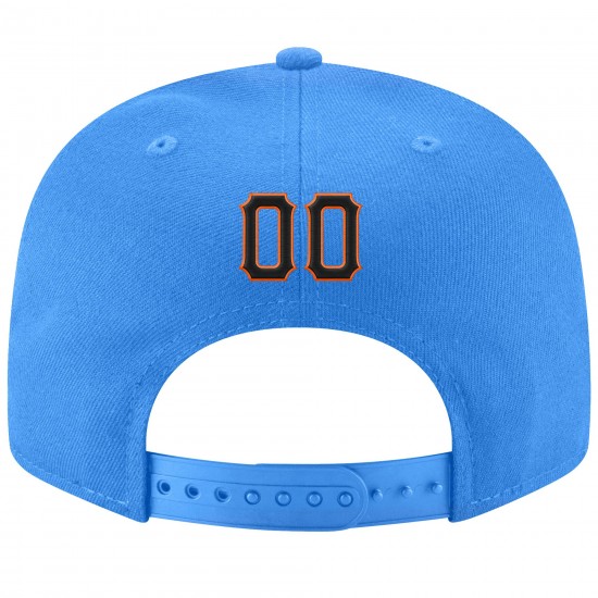 Custom Powder Blue Black-Orange Stitched Adjustable Snapback Hat