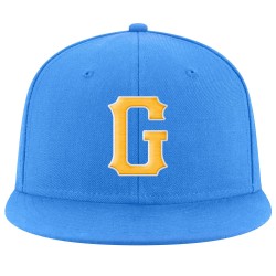 Custom Powder Blue Gold-White Stitched Adjustable Snapback Hat