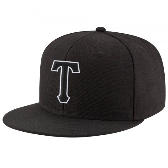 Custom Black Black-White Stitched Adjustable Snapback Hat