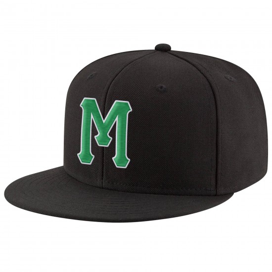 Custom Black Kelly Green-White Stitched Adjustable Snapback Hat