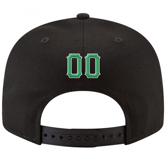 Custom Black Kelly Green-White Stitched Adjustable Snapback Hat