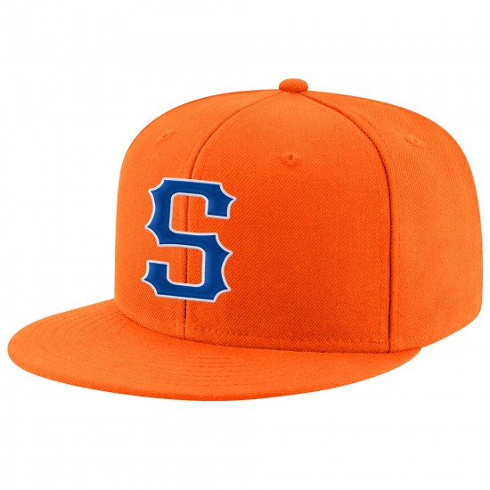 Custom Orange Royal-White Stitched Adjustable Snapback Hat