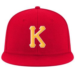 Custom Red Gold-White Stitched Adjustable Snapback Hat