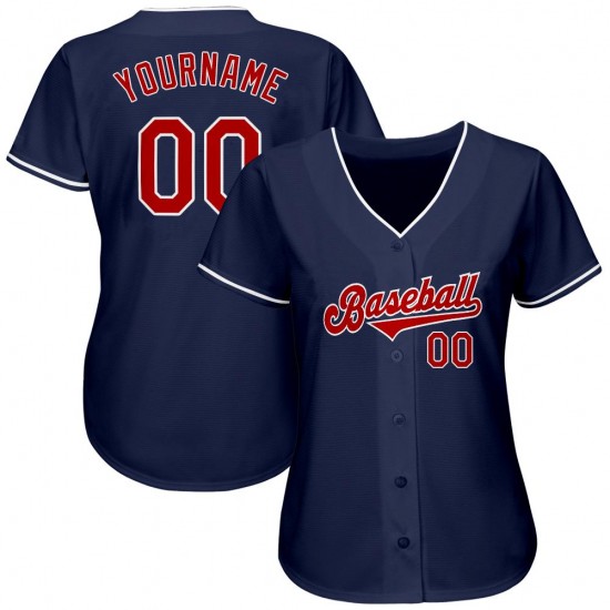 Custom Navy Red-White Authentic Baseball Jersey