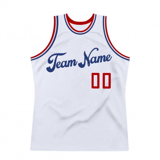 Custom White Red-Royal Authentic Throwback Basketball Jersey