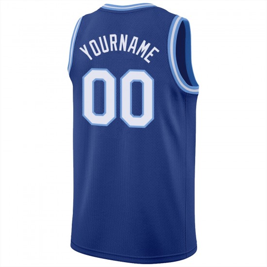 Custom Royal White-Light Blue Round Neck Rib-Knit Basketball Jersey