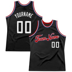 Custom Black White-Red Authentic Throwback Basketball Jersey