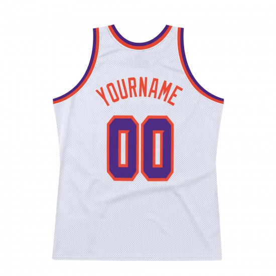 Custom White Purple-Orange Authentic Throwback Basketball Jersey