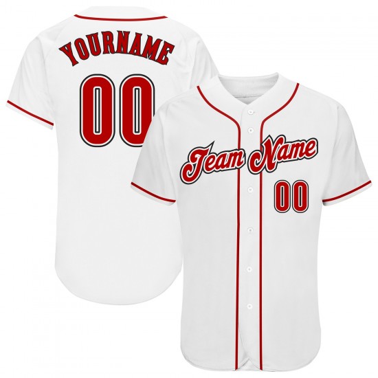 Custom White Red-Black Authentic Baseball Jersey