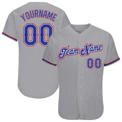 Custom Gray Royal-Red Authentic Baseball Jersey