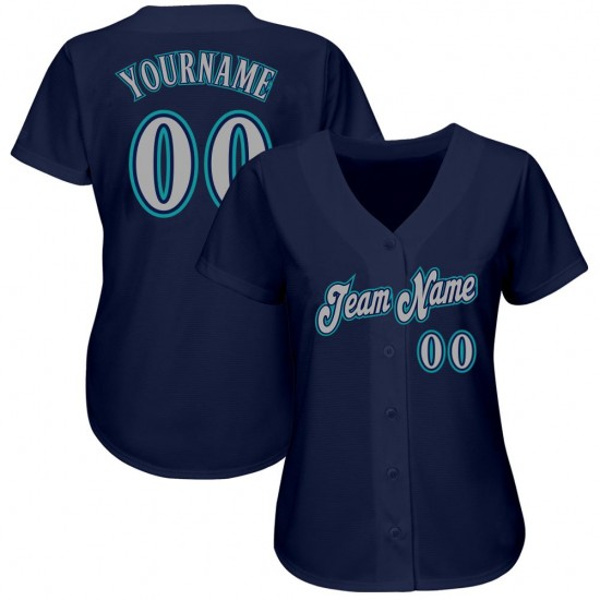 Custom Navy Gray-Aqua Authentic Baseball Jersey