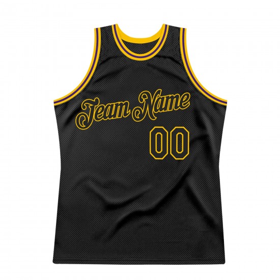 Custom Black Black-Gold Authentic Throwback Basketball Jersey