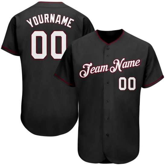 Custom Black White-Crimson Authentic Baseball Jersey