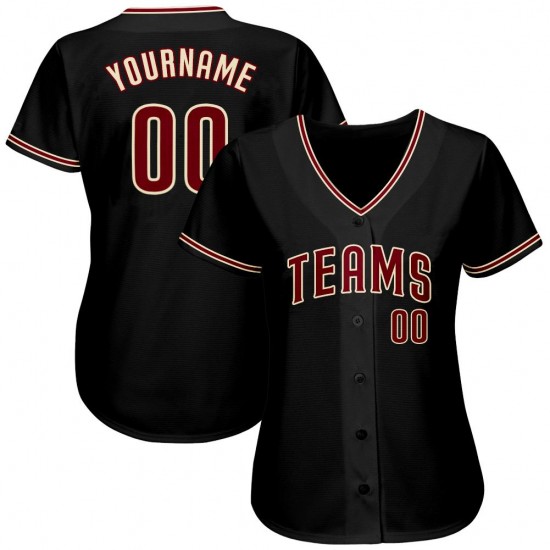 Custom Black Crimson-Khaki Authentic Baseball Jersey