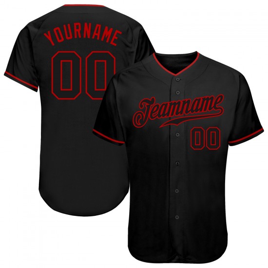 Custom Black Black-Red Authentic Baseball Jersey