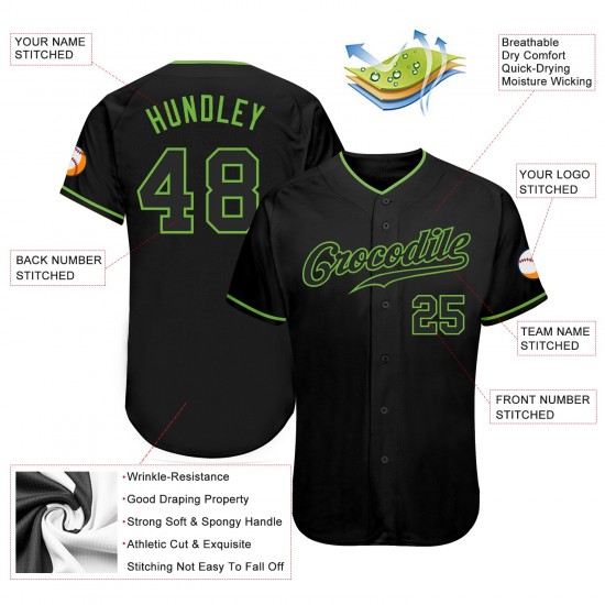 Custom Black Black-Neon Green Authentic Baseball Jersey