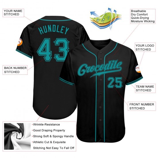 Custom Black Aqua Authentic Baseball Jersey