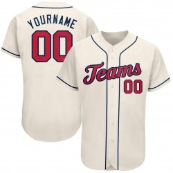 Custom Cream Red-Navy Authentic Baseball Jersey