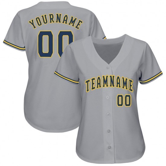 Custom Gray Navy-Gold Baseball Jersey