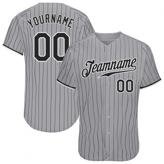 Custom Gray Black Strip Black-White Authentic Baseball Jersey